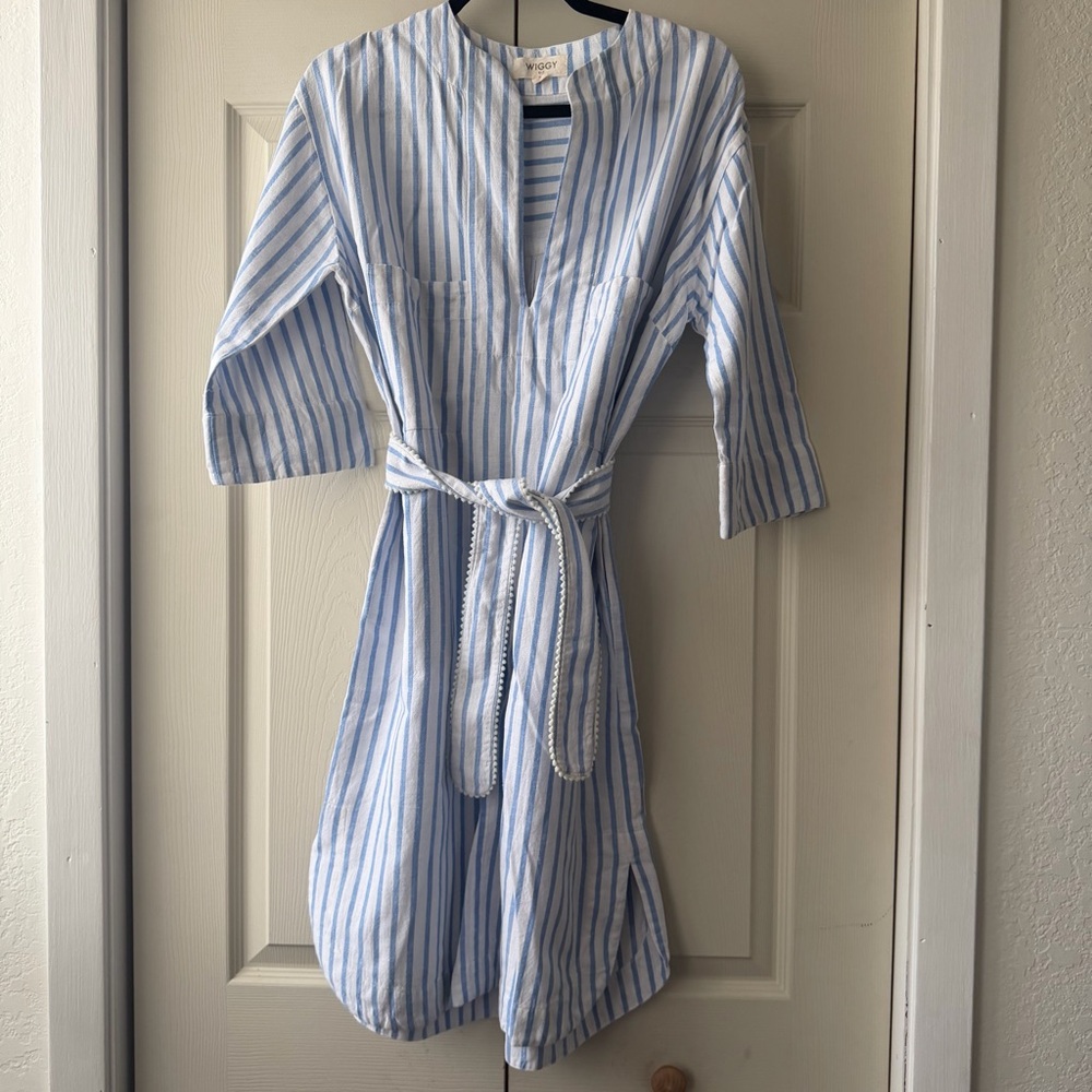 Wiggy Kit blue stripe dress knee length size Small